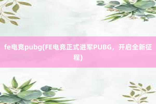 fe电竞pubg(FE电竞正式进军PUBG，开启全新征程)