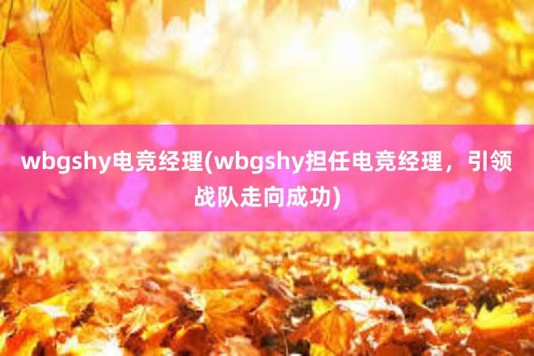 wbgshy电竞经理(wbgshy担任电竞经理，引领战队走向成功)