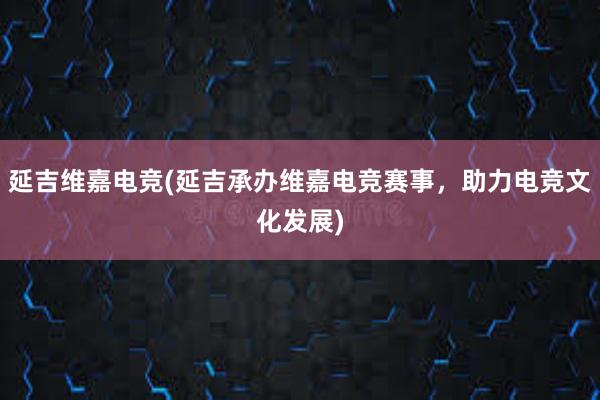 延吉维嘉电竞(延吉承办维嘉电竞赛事，助力电竞文化发展)