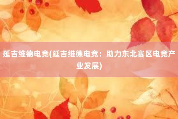 延吉维德电竞(延吉维德电竞：助力东北赛区电竞产业发展)