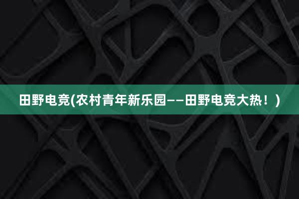 田野电竞(农村青年新乐园——田野电竞大热！)