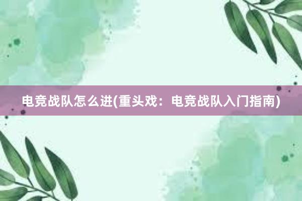 电竞战队怎么进(重头戏：电竞战队入门指南)