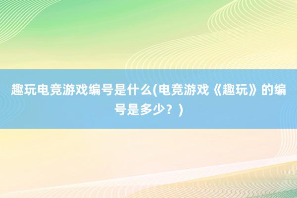 趣玩电竞游戏编号是什么(电竞游戏《趣玩》的编号是多少？)